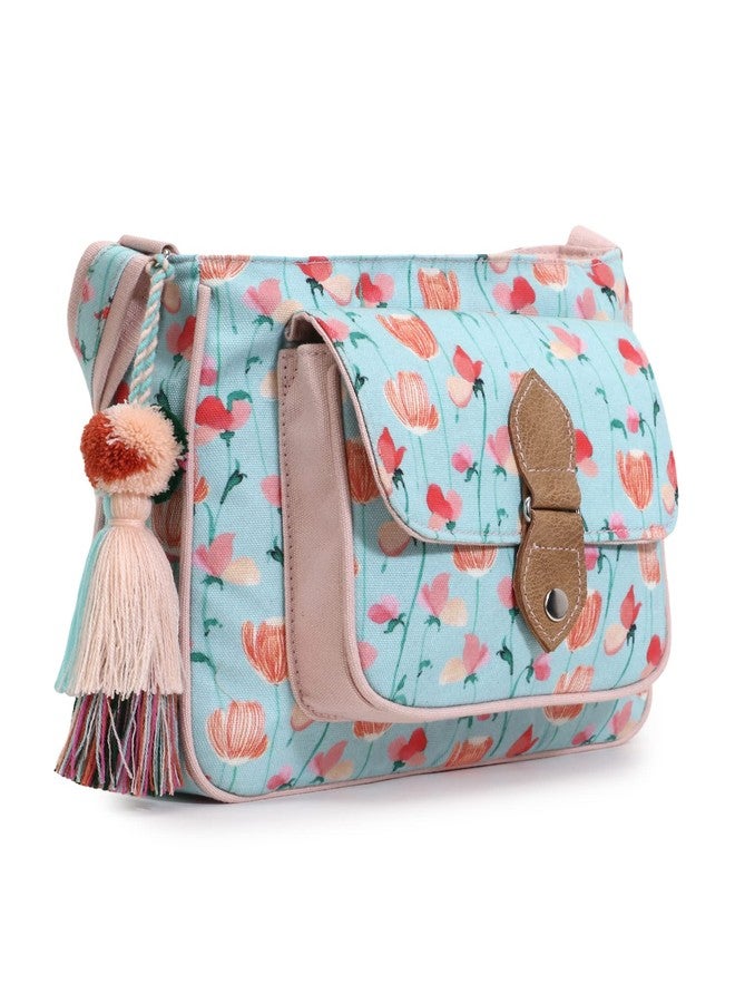 Anekaant Rangoli Mint Green & Peach Polycotton Floral Digital Print Sling Bag - Image 3